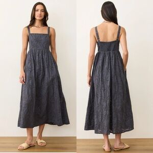 Marine Layer Rosette Eyelet Pima Cotton Midi Sundress Sz S Indigo Blue Gray